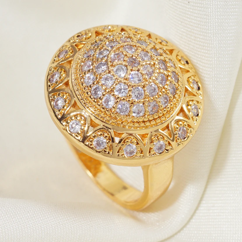 Индийские свадебные цветочные круглые кольца для женщин, золотые вечерние кольца с кубическим цирконием, Дубай, ювелирные изделия, подарок, Прямая поставка