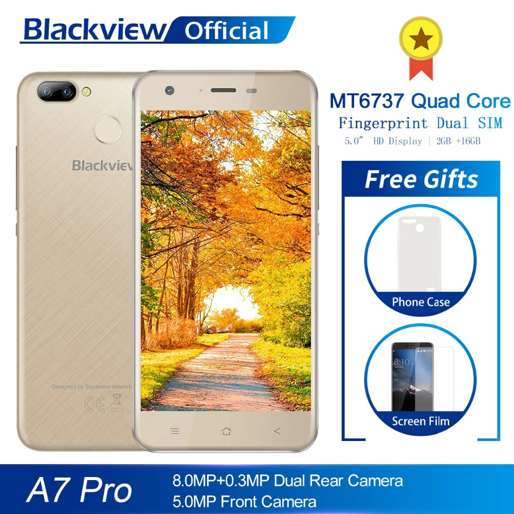 Blackview A7 pro 5 0 дюймовый мобильный телефон MT6737 четырехъядерный 2 Гб ОЗУ 16 ПЗУ 8.0MP камера отпечаток пальца двойная