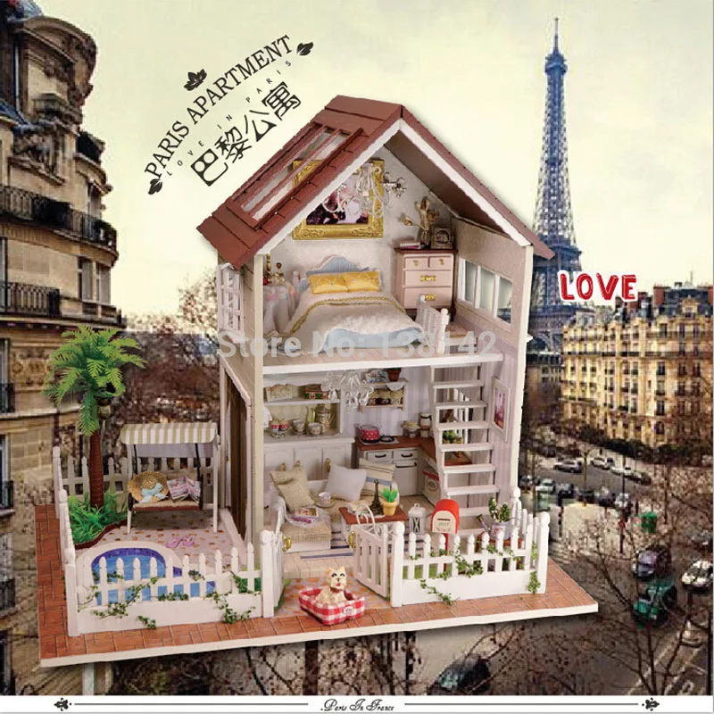 A025 большой Парижский дом miniatura diy ручной работы деревянный кукольный домик аксессуары миниатюрная вилла