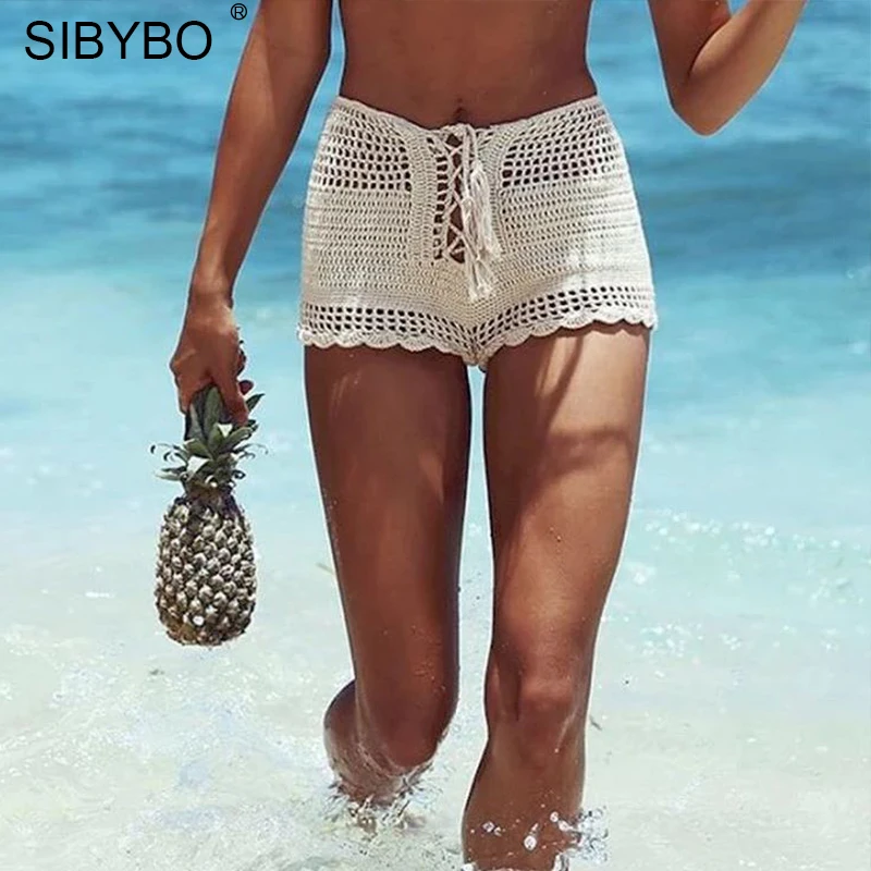 ARTICAT на шнуровке вязанные крючком шорты для женщин летние пляжные Boho 2020 средняя