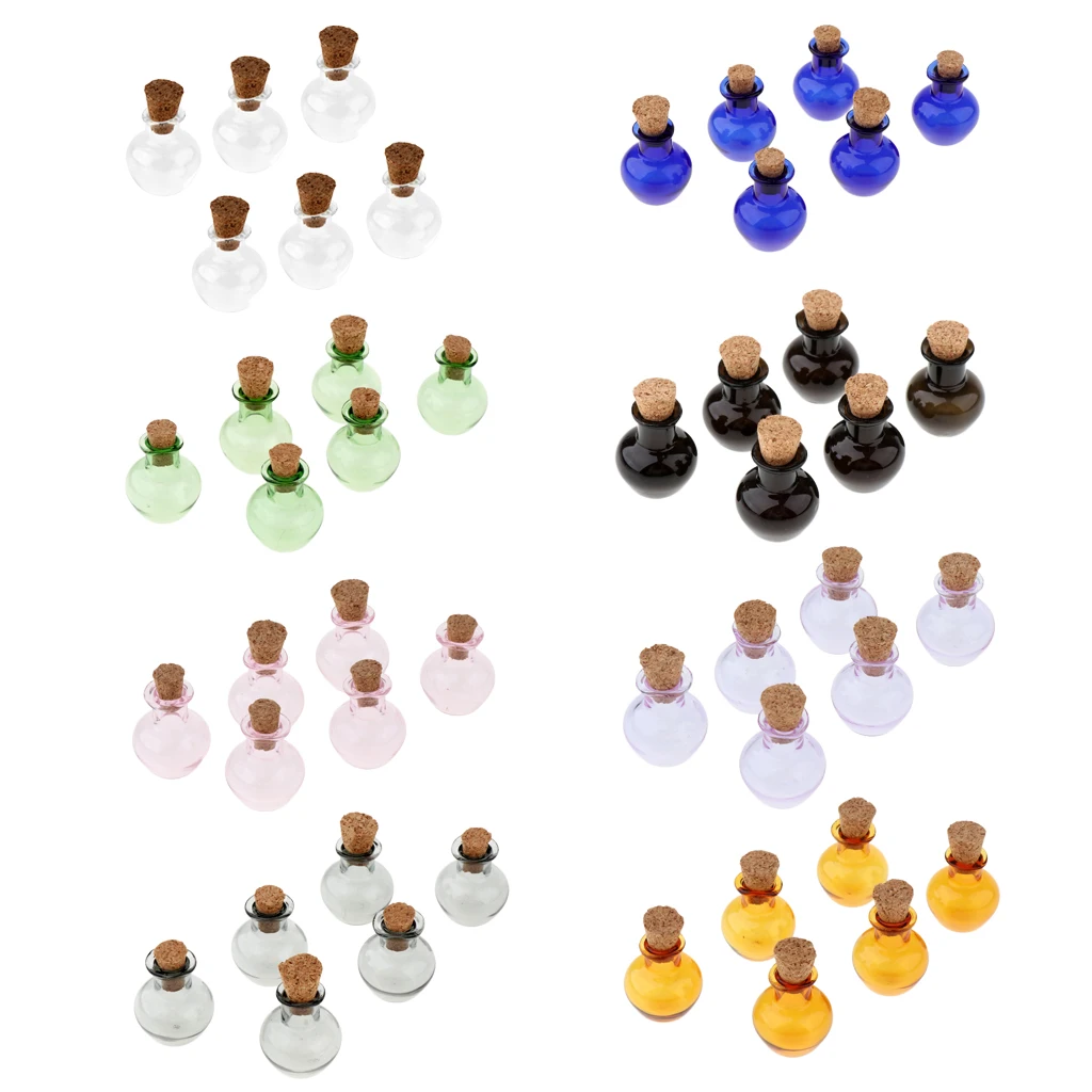 6Pcs Mini Glass Containers Message Vials Wood Stopper Wishing Bottle Glass Jars Ornaments Home Decor