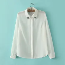 Nice Design Spring/Fall Elegant Pure Color Shirt Long Sleeve Lapel With Beading Decorated Chiffon Blouse Offece OL Shirt AD85