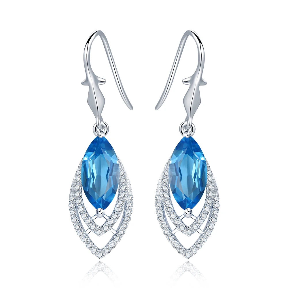 

Diva 5.0ct Natural Swiss Blue Topaz Sterling Silver Feather Dangle Earrings