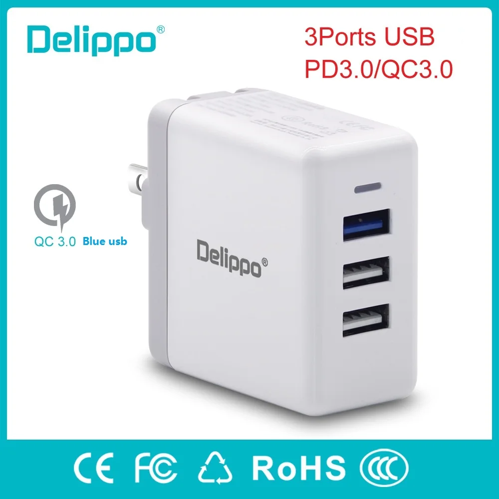

Delippo USB Charger 3 Ports QC3.0 Quick Charger 5V2.4A 9V2A 12V1.5A Desktop USB Charger for Laptop Mobile Phone US EU UK Plug