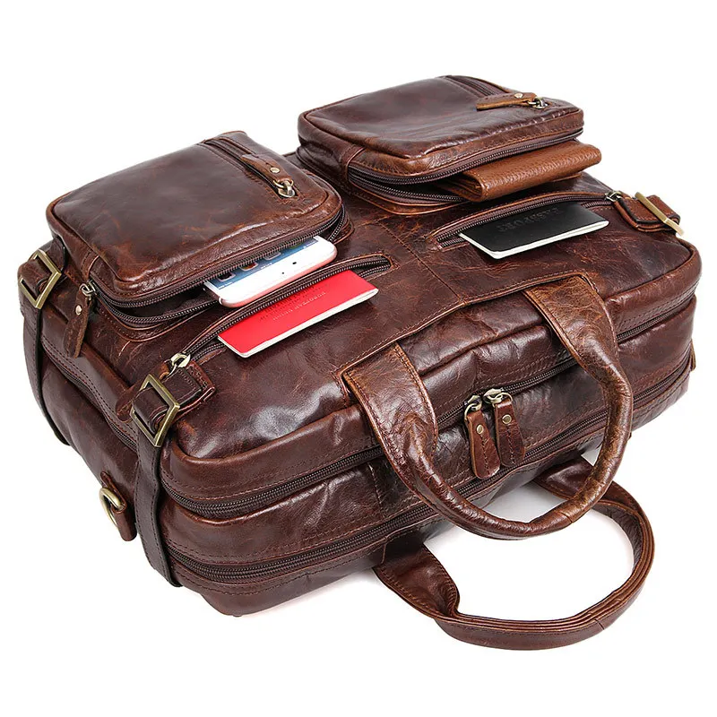 Crossten Multifunctional Natural Cowskin Genuine Leather Men's Briefcase Large Capacity Business bag Laptop Messenger Bag