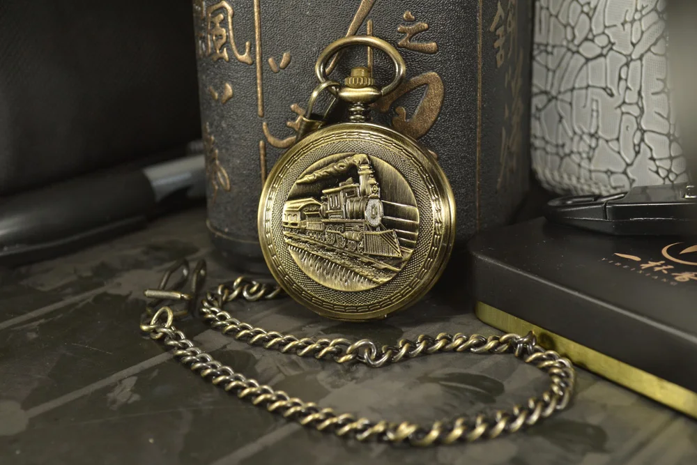 TIEDAN поезд лицо античный роскошный бренд стимпанк ожерелье карманные часы цепь Мужской Скелет Механические карманные часы для мужчин