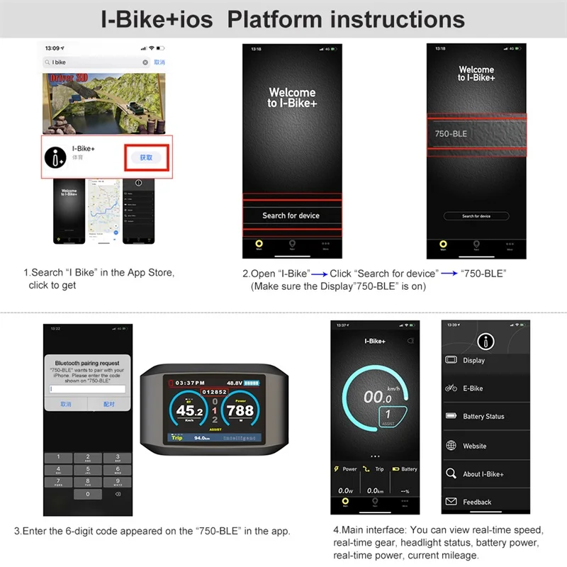 ЖК дисплей TFT 750C для электровелосипеда с системой iOS Bluetooth компьютер Bafang Hub Mid Motor