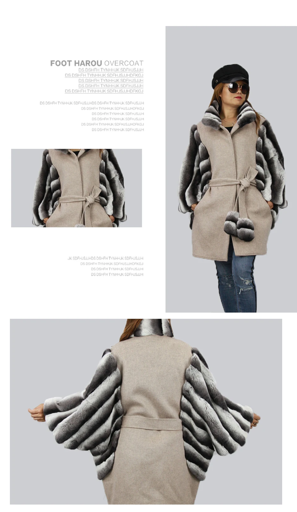 Женское пальто, Женское шерстяное пальто-жакет, модная зимняя теплая куртка из кроличьего меха, кожа, натуральный мех, кашемир