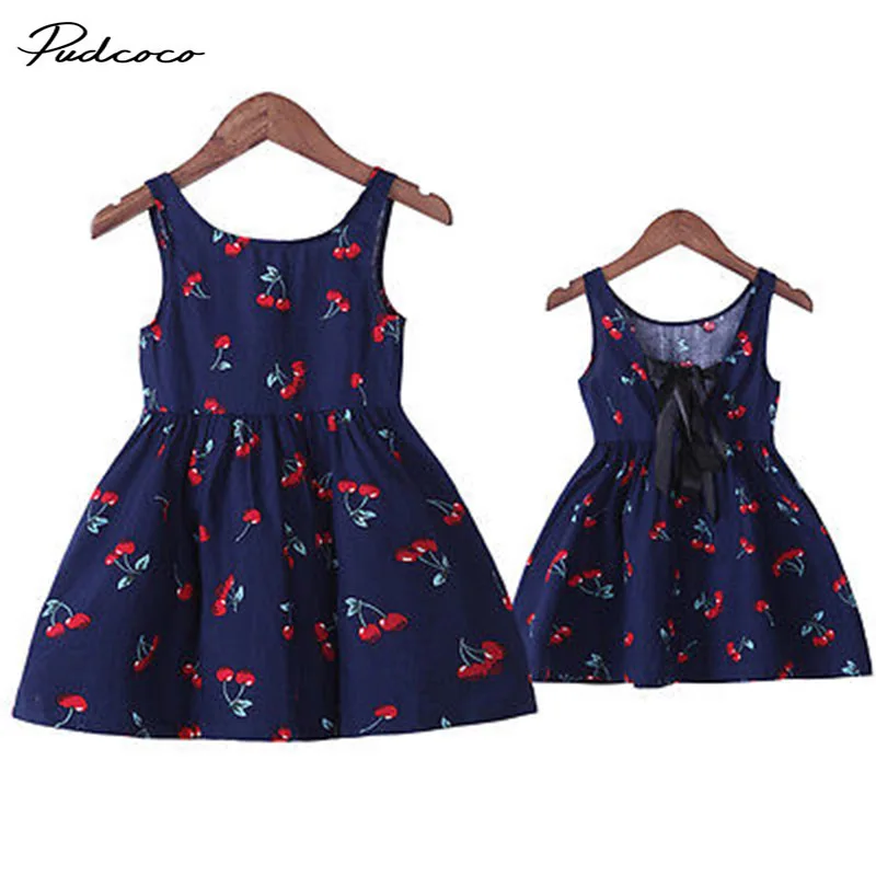 

0-5Y Baby Girl Floral Cherry Printed Party Wedding Pageant Formal Dresses Clothes Summer Sleeveless Backless Bow Sundress
