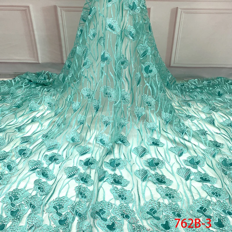 

Latest African Laces 2019 Embroidered Mesh African Fabric Lace With Stones NA762B-2