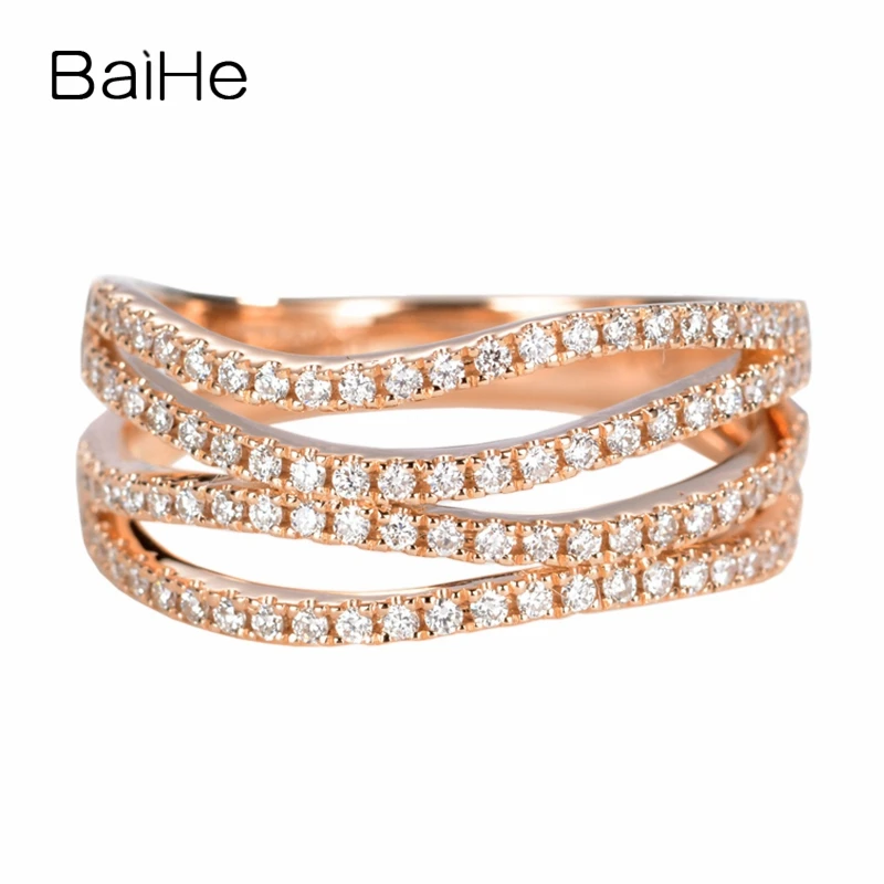 

BAIHE Solid 14K Rose Gold About 0.50ct H/SI-SI3 Round Natural Diamonds Wedding Trendy Beautiful diamond Gift Ring