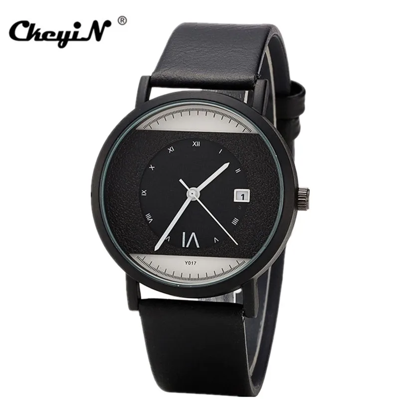 

Elegant black watch woman men's watch Leather strap women watches Waterproof Quartz Wrist watches Girl Calendar Dress Clock PJ
