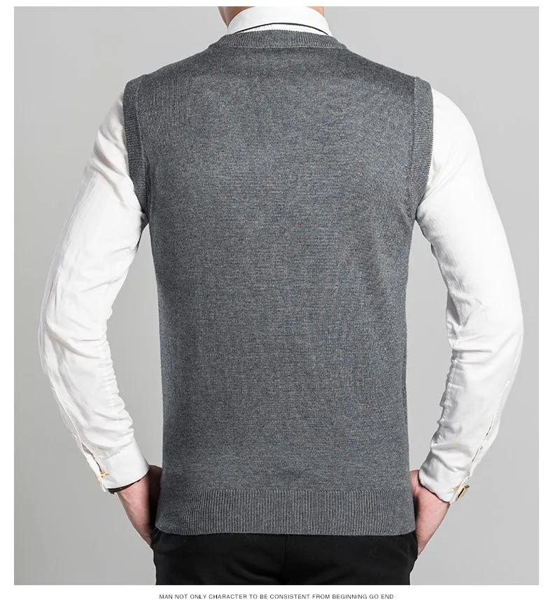 Высококачественный мужской свитер без рукавов для работы в деловом стиле, однотонный шерстяной свитер, жилет