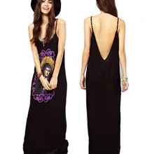 Новое поступление женское платье летнее без рукавов длинное платье Мода Мадонна Печать Свободный жилет платье женские черные сексуальные ночные платья