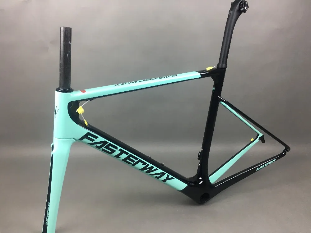 Discount light blue 2018 TAIWAN FASTERWAY classic carbon road frameset UD weaves carbon bike frame:Frameset+Seatpost+Fork+Clamp+Headset 20