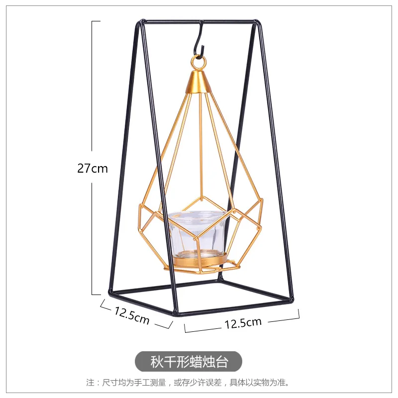 В скандинавском стиле, Золотая Геометрическая свеча, металлическая подсвечник, подсвечник с кованым железом, подвесная стойка, украшение для дома, ремесло - Цвет: D