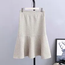 Большие размеры Повседневная более размер Весна Лето Юбка Женская Новая мода клетчатая юбка