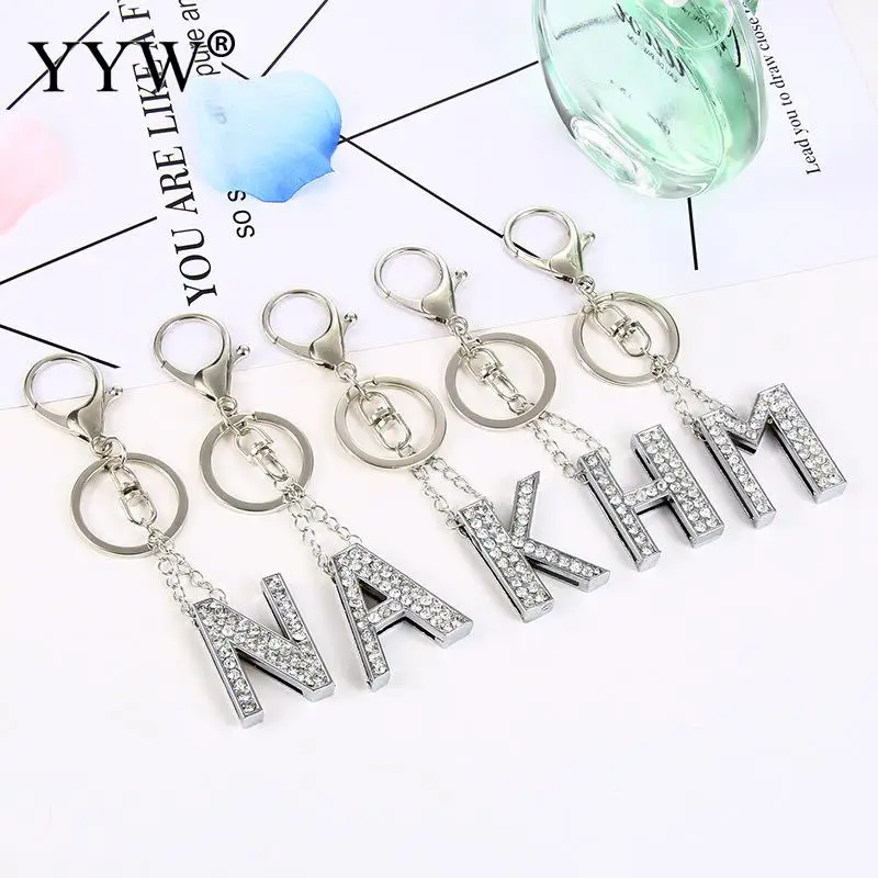

Women Men Key Chains Fashion Zinc Alloy Rhinestone Letter A M N K H Key Chains Key Rings Charms Gifts Alphabet Letter Keychains
