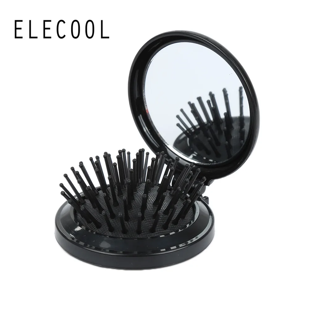 

ELECOOL 1pc Airbag Massage Hair Brushes Folding Comb With Mirror Travel Accessory Portable Folding Mini Round Massage Comb
