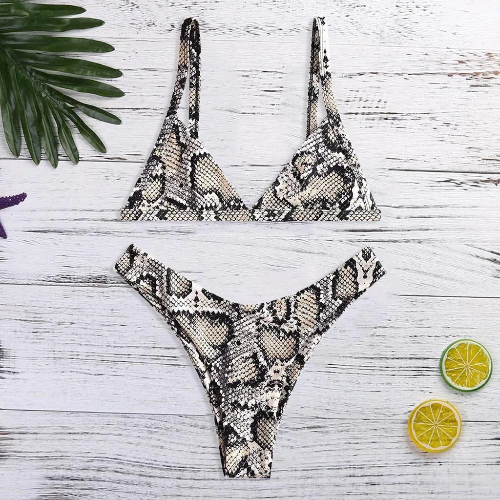 

Sexy Snake Print V-neck Thong Bikini sexy bikini brazilian bathing suit women two piece push up separate kostium kapielowy #3