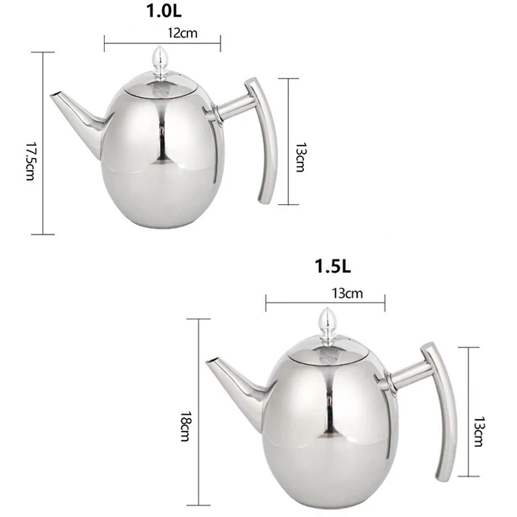1L/1.5L нержавеющая сталь чайные горшки wth чай заварки кофейник серебро холодной воды чайник с ситечко кухня помощник