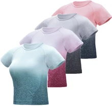 Летние женские укороченные бесшовные короткий рукав короткий топ женские рубашки для тренировки для женщин спортивные топы тренажерный зал Йога фитнес-одежда