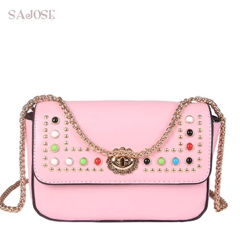 

Crossbody Bag For Women Fashion Pink Shoulder Bag High Quality Handbag Rivet Messenger Ladies Leather Bags Women Drop Shipping