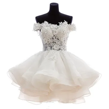 

2020 Vestido De Noiva Princesa Appliques Organza Short Wedding Dresses Trouwjurk Sleeveless Flower Ball Gown Abiti Da Sposa