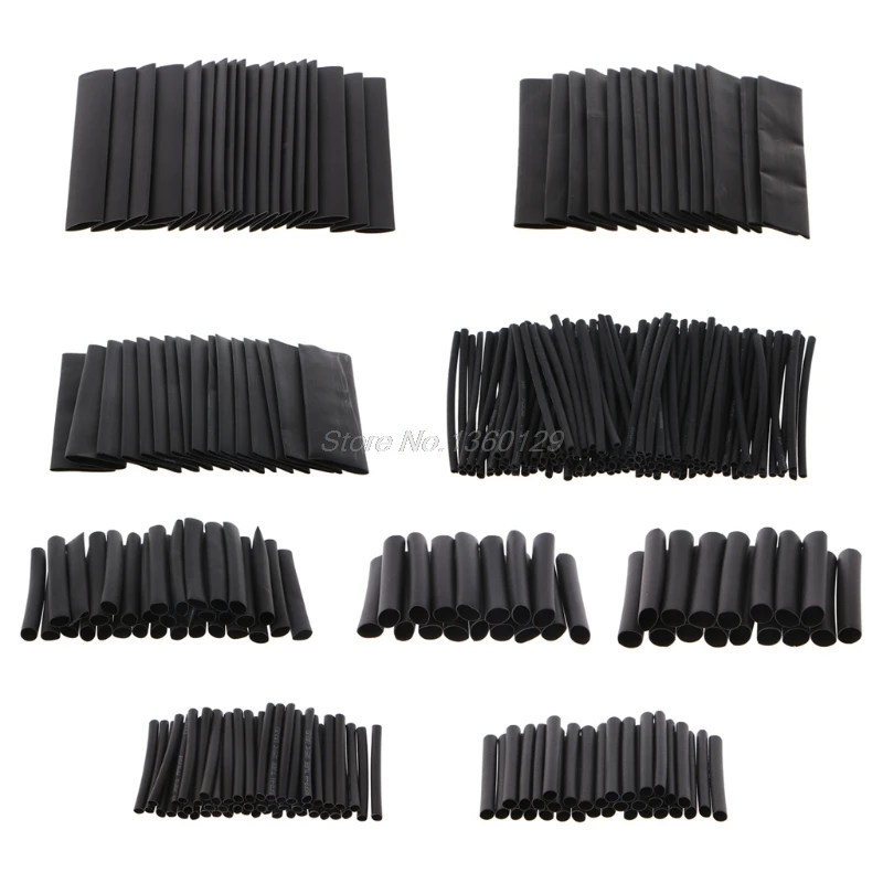 

328 Pcs Heat Shrink Tube 8 Sizes Black Tubing Wrap Sleeve Set Insulation Protection AUG_30 Dropship
