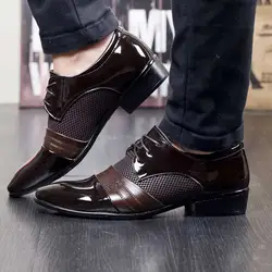 Masorini/лакированная кожа черные итальянские мужские туфли с острым носком модельные туфли брендовые Свадебные официальная оксфордская