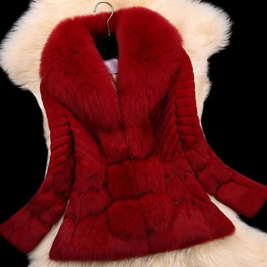 Лидер продаж, высокое качество, осенне-зимнее пушистое пальто с воротником из натурального меха лисы, пальто куртка Женский размер плюс, зимняя верхняя одежда из натурального меха - Цвет: red