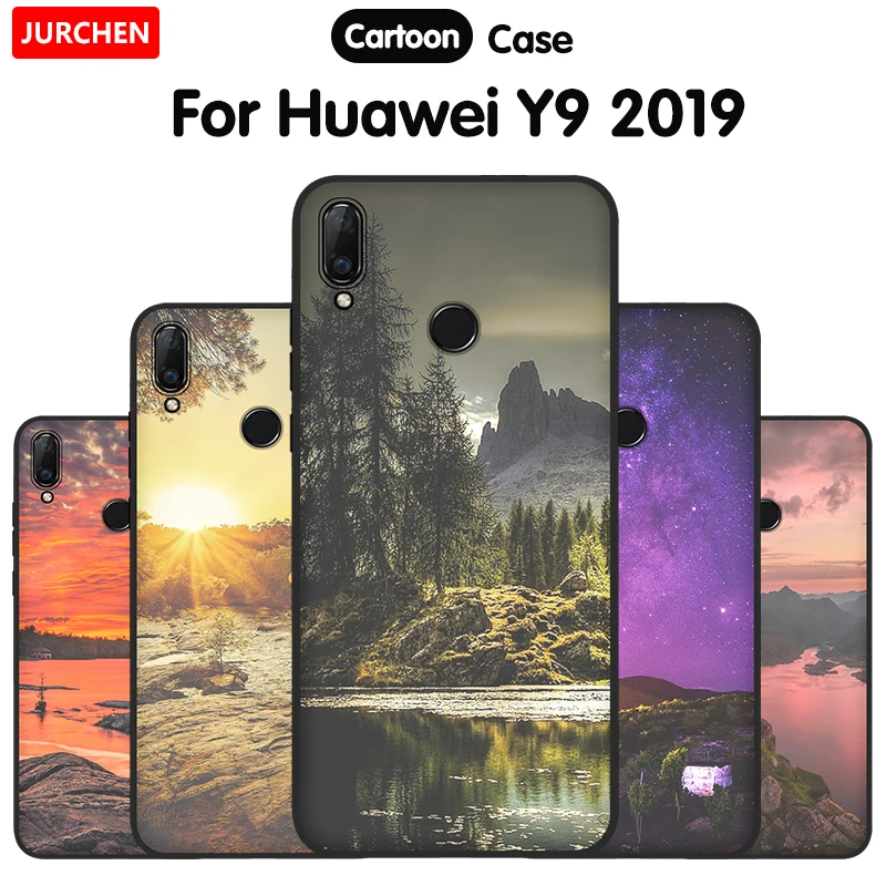 Силиконовый чехол JURCHEN для телефона Huawei Y9 2019 с красивым рисунком и черными краями