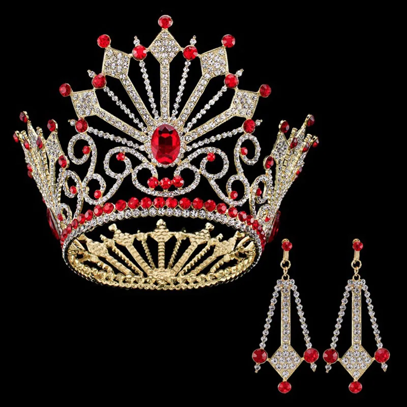 Роскошные Красота Show большой Корона круглый король принцесса queen короны большой тиара Мира Мисс барокко Свадебные украшения для волос для Для женщин голова
