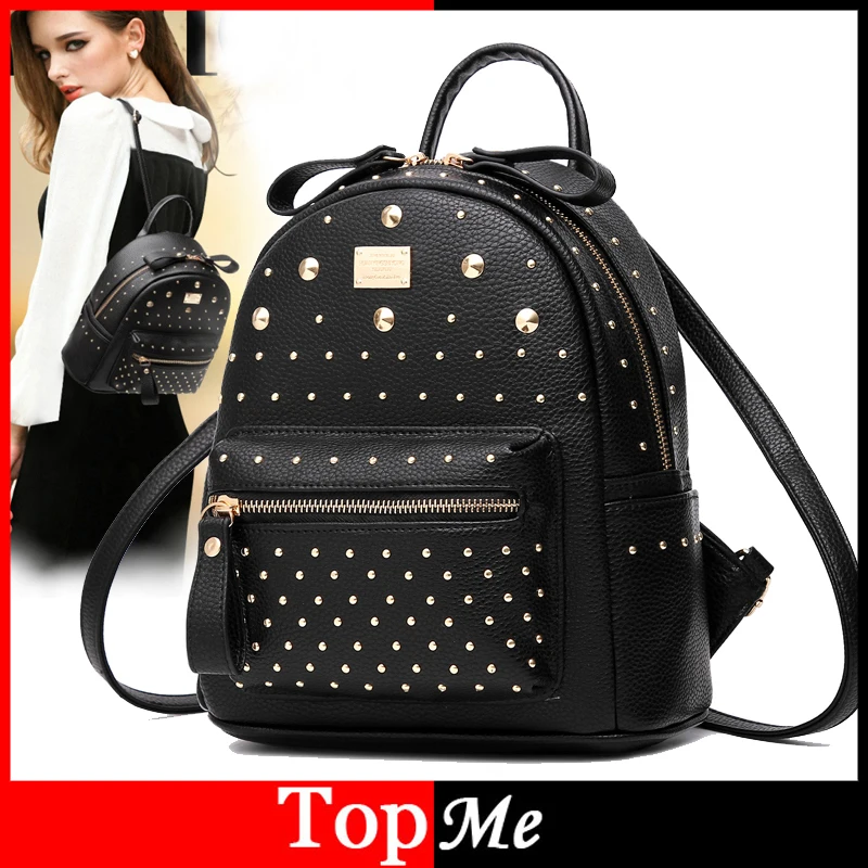 Fashion Lady Backpacks Women Hand Bags Soft Leather Rivet Brand Shoulder Bag Girls Students Teenager School