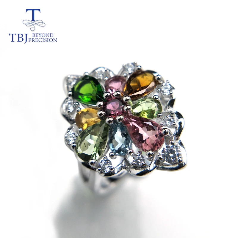 TBJ, кольцо с натуральным турмалиновым драгоценным камнем из стерлингового серебра 925 пробы, красочные драгоценные камни, ювелирные изделия для женщин, мам и девочек, подарок на день рождения