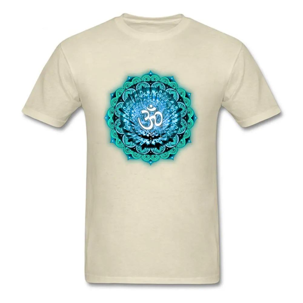 CasualFunny Short Sleeve Tops Shirt Father Day Designer Round Neck 100% Cotton Tee-Shirts Men Top T-shirts Om Mandala  Om Mandala beige