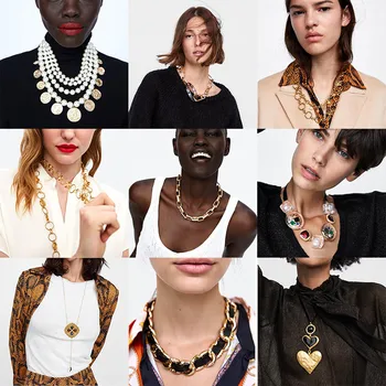 

Miwens 2019 Za 18 Designs Fashion Long Necklaces Girls Lady Adjustable 2PCS/Sets Big Chain Choker Factory Bobo Purchasing A678