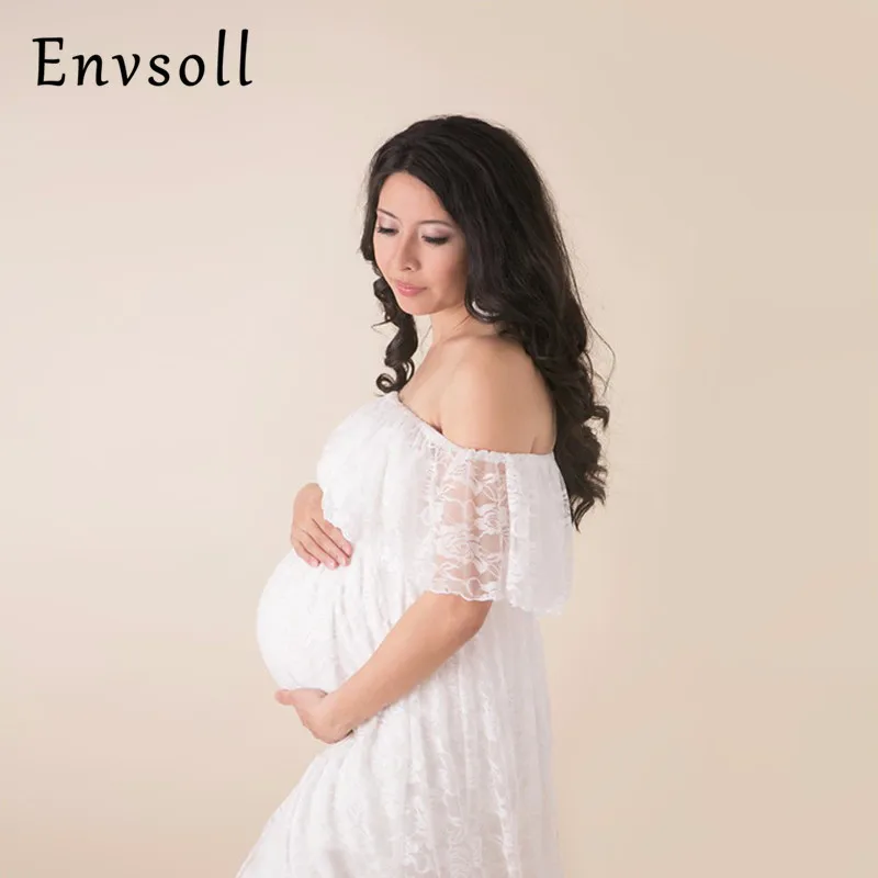 

Lace Maternity Dresses White Red Long Dress For Photo Shoot Grown Maxi Pregnant Clothing Maternity Photography Props