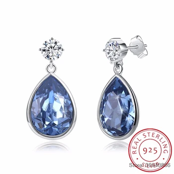 

SMTCAT Blue Crystal Water Drop Stud Earring Crystals From 925 Sterling Silver Fine Jewelry For Women Best Friends Gift