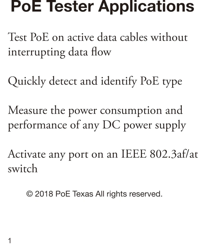 Быстро Определите тип PoE прибор для проверки PoE дисплей показывает вольт, ампер и Ватт для 802.3af/at, пассивное питание через ethernet и источник