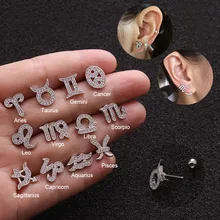 Feelgood 1 шт. 12 созвездий серьги, Надеваемые На ушной хрящ спираль раковины Rook козелка Завинчивающаяся задняя крышка, серьги гвоздики 16G Нержавеющая сталь ювелирные изделия пирсинг уха