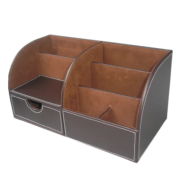 6 Slots Half PU Leather Office Desk Organizer Desktop Stationery Storage Box Pen Holder  Organizer For Office