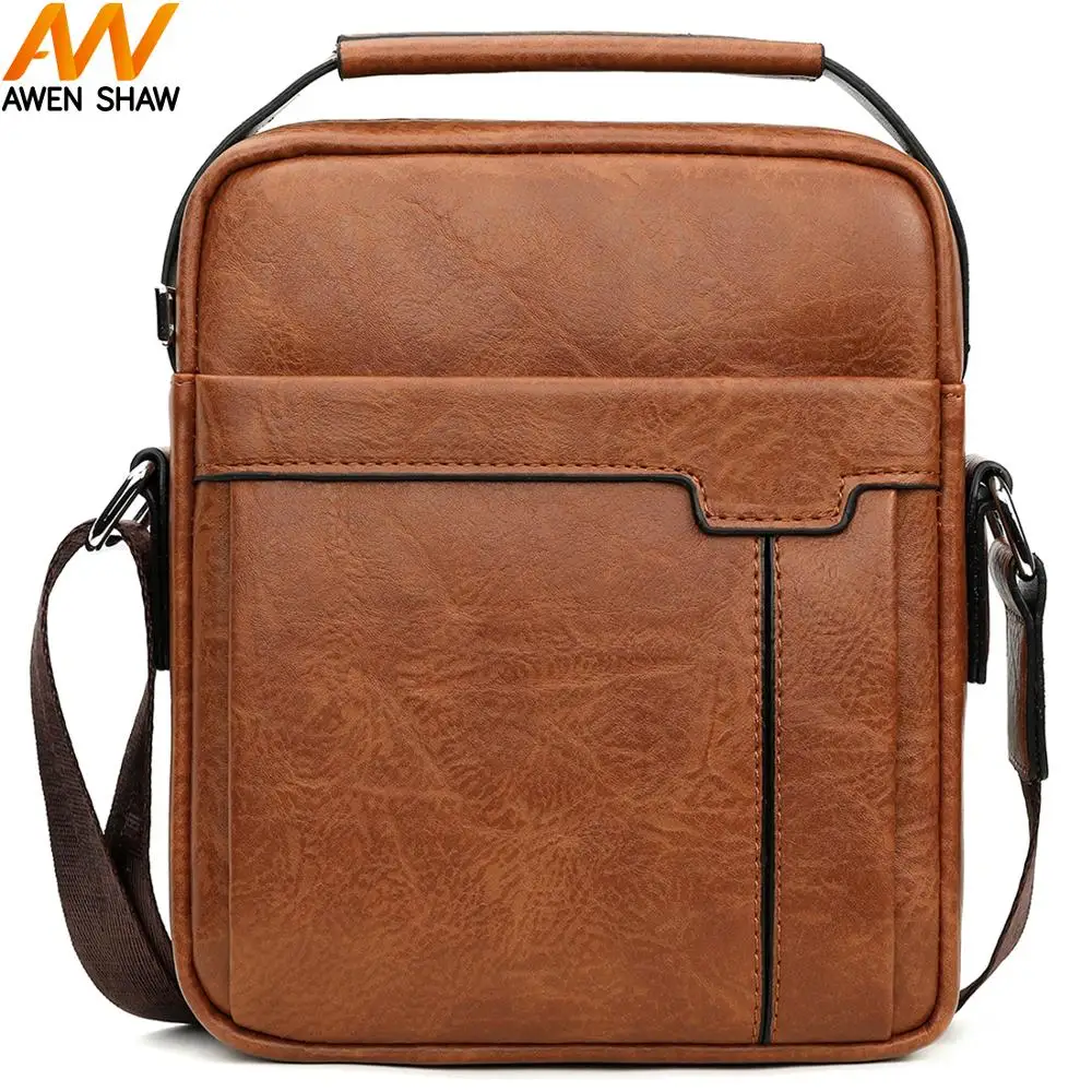 

Awen Shaw Mens Leather Shoulder Bag Top-Hand Vertical Business Men's Cross Body Messenger Bags Casual Side Bag Man Handbag