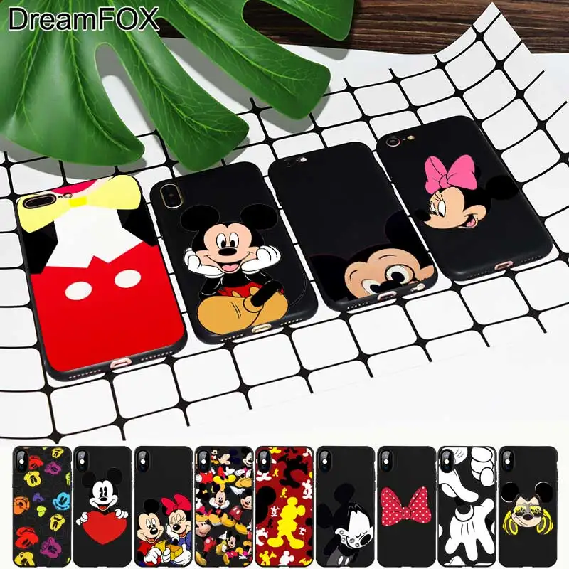 Koop DREAMFOX M543 Mickey Mouse Black Soft TPU Silicone Case Cover Voor Apple iPhone XR XS Max X 8 7 6 6 s Plus 5 5 s 5g SE