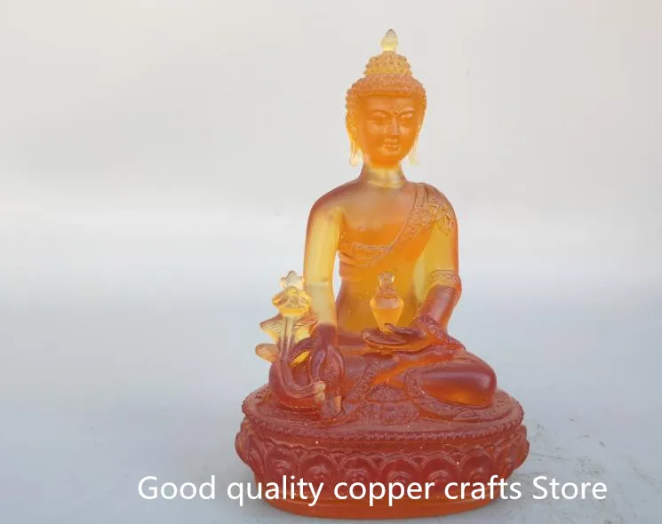 

Tibetan Buddhism Yellow coloured glaze Medicine Buddha Statue