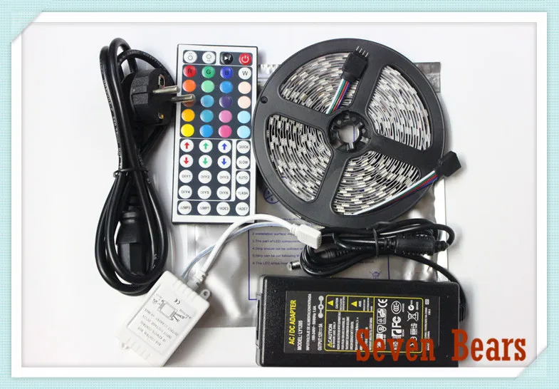 방수 ip20/65 화이트/블랙 pcb led 스트립 빛 5050 300led 5 메터 rgb led 로프 + 44key ir 원격 컨트롤러 + 12 볼트 5 atransformer