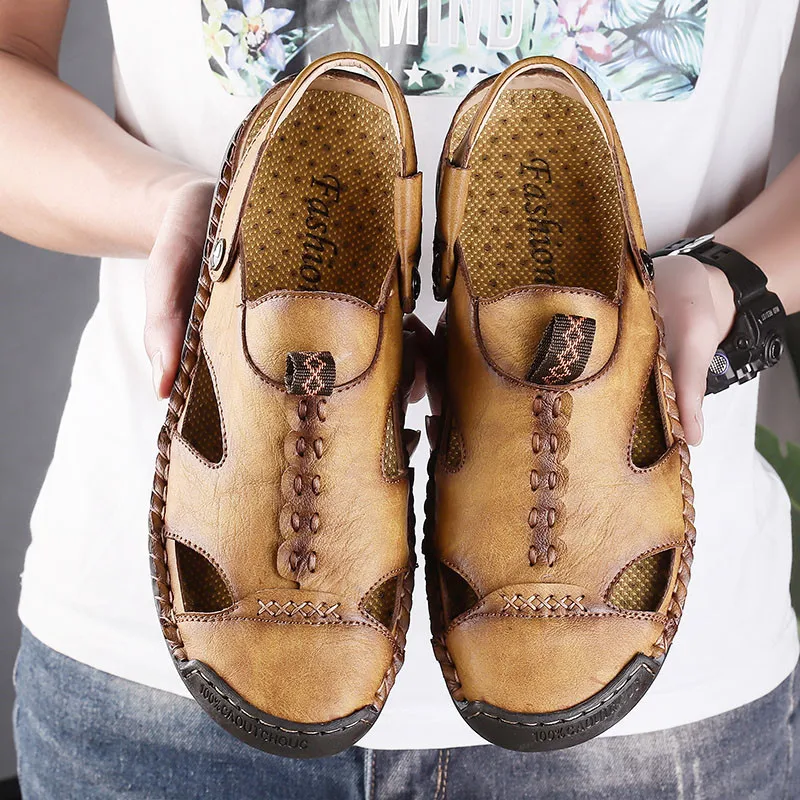 

Genuine Leather Summer Shoes Men Sandals Fashion Casual Shoes Male Sandalias Beach Shoes Soft Bottom Breathable Men Big Size 48