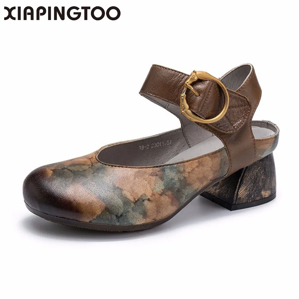 

Summer Women's Sheepskin Sandals Hoo Heels Comfort Soft Rubber Outsole Genuine Leather Leisure Retro Handmade Shoes For women