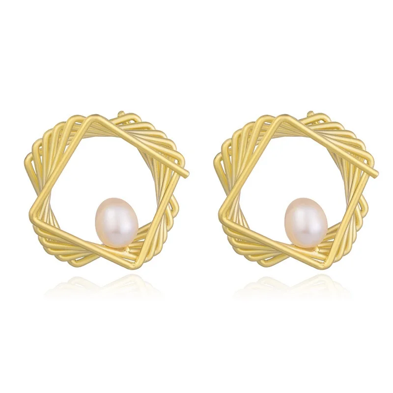 

Geometric Gold Color Stud Earrings For Women Jewelry With Pearl Statement Earrings Fashion Jewelry pendientes mujer 2019