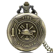 Cool Firefighter Theme 3D Bronze Fob Pocket Watches with Necklace Chain Gift for Firemen Reloj de bolsillo para bombero